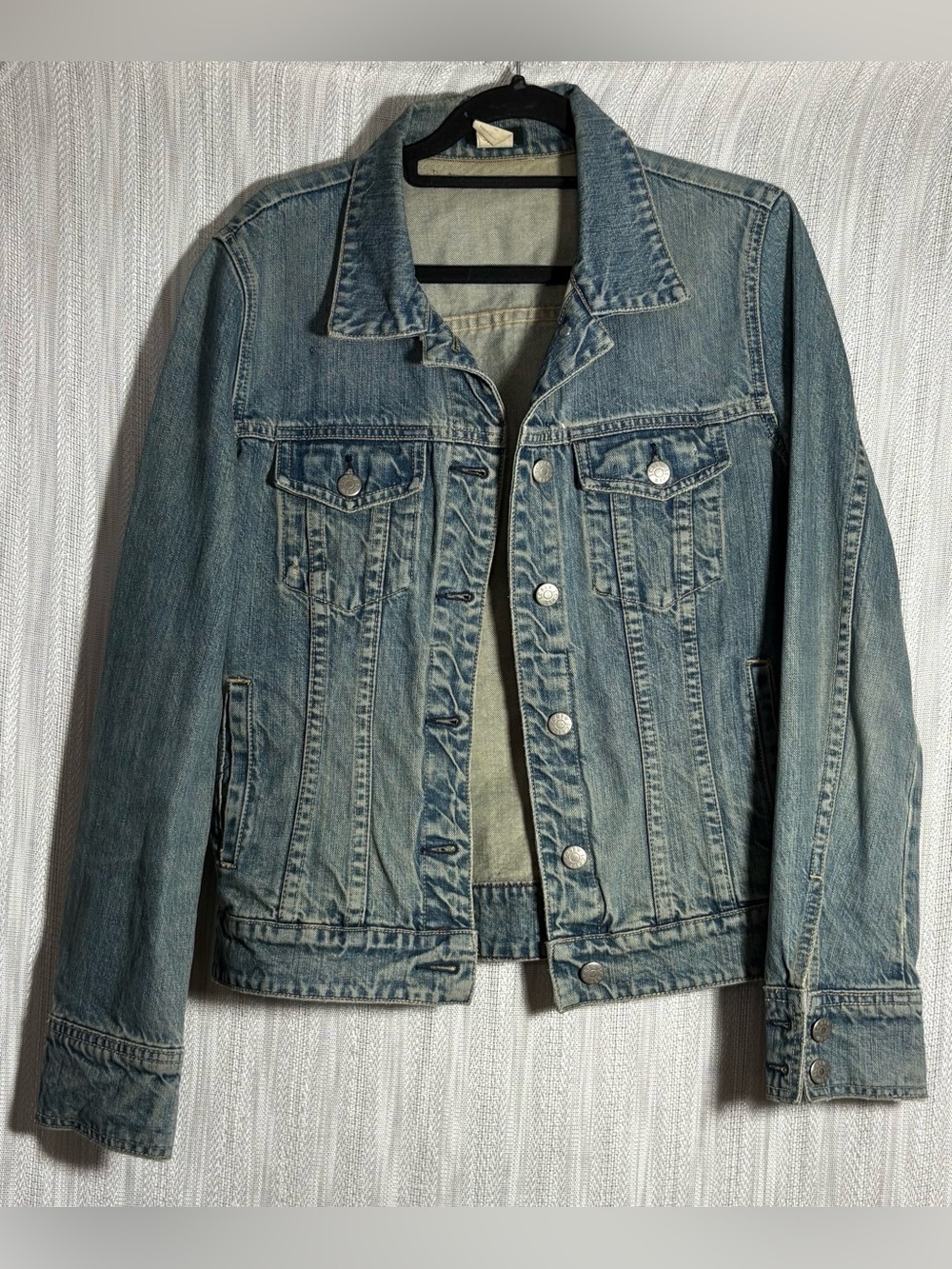 vintage J.Crew distressed denim trucker jacket Y2K 100% cotton
